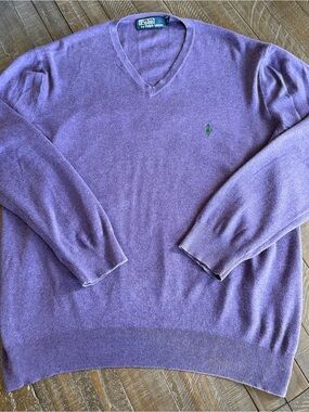 Ralph Lauren Purple V-Neck Sweater with Green Pony